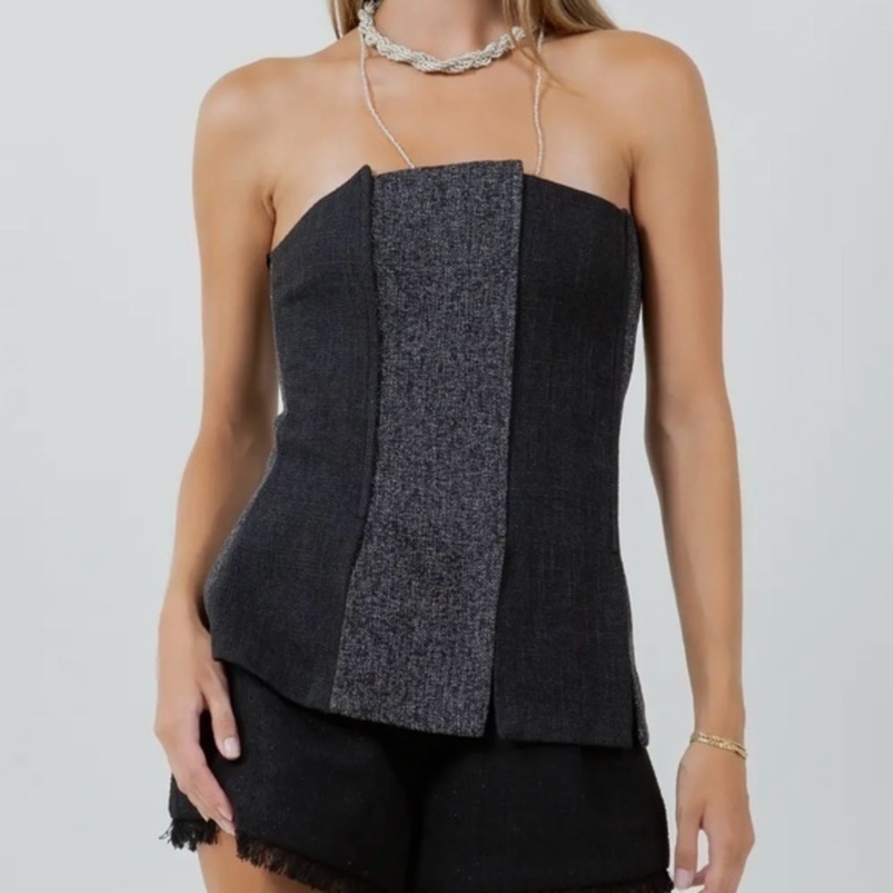 Two-Tone Tweed Bustier Corset Top